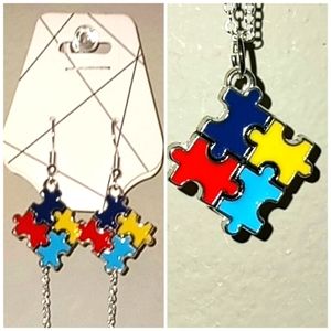 Hand Assembled Autism Awareness Necklace Earrings Sets (6 designs)